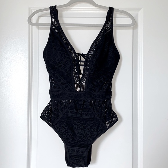 Black Lacey One piece swimsuit - Picture 1 of 3